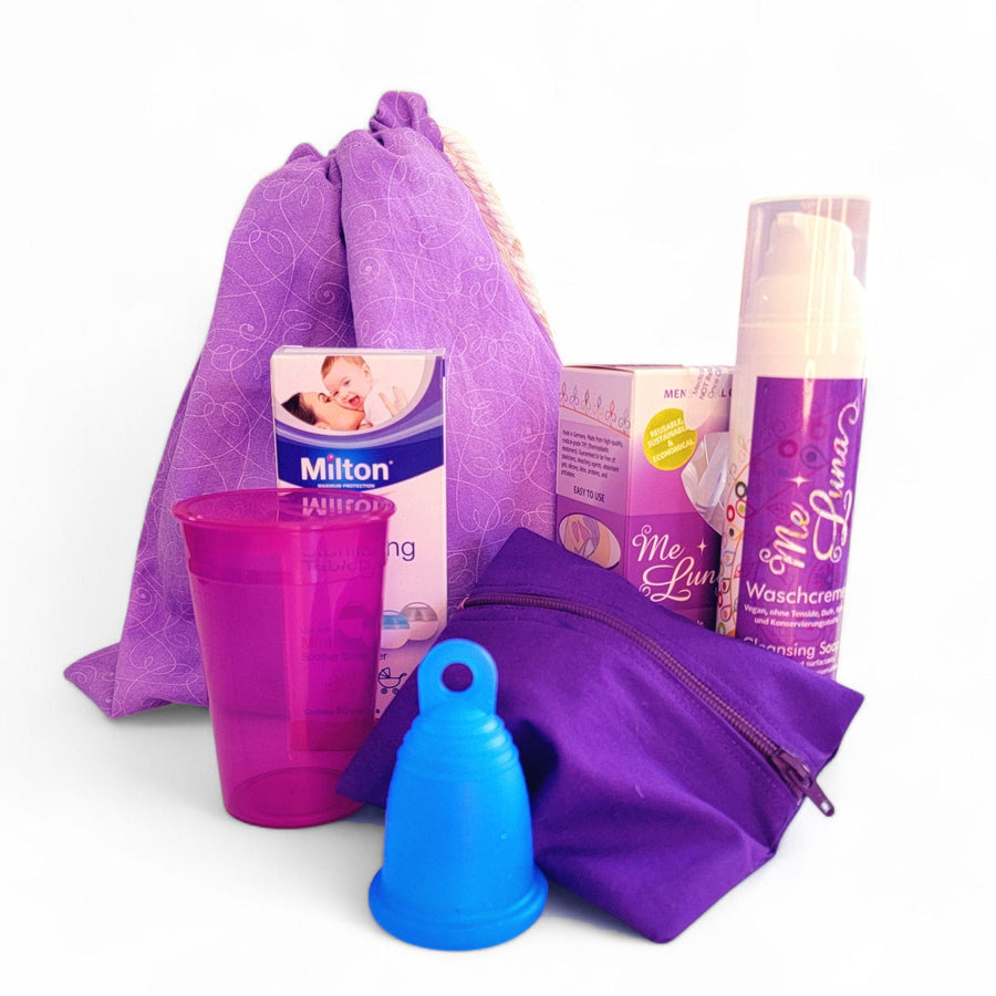 Pack Regalo Copa Menstrual con Bolsa Reutilizable 'Corazones Morados